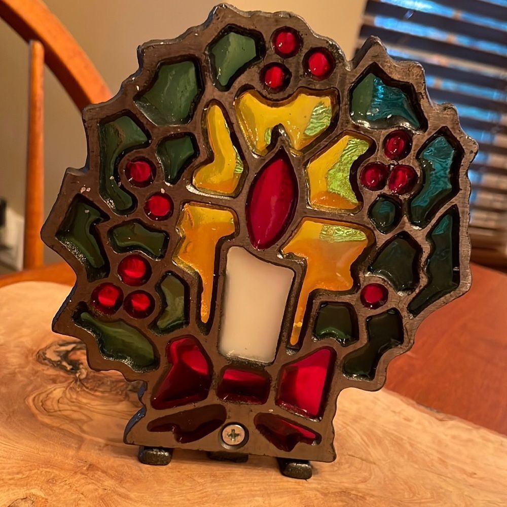 Vintage Taiwan Stained Glass Candle Tea Light Holder